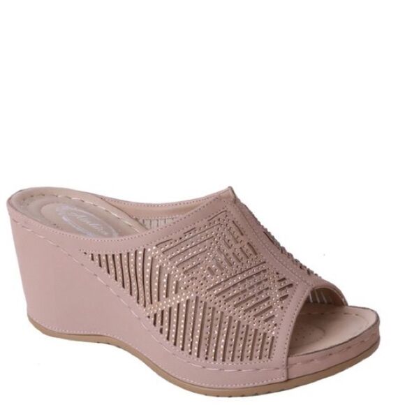 Italina White Rhinestone Embellished Comfort Padded Platform Wedge Sandal - Picture 6 of 7